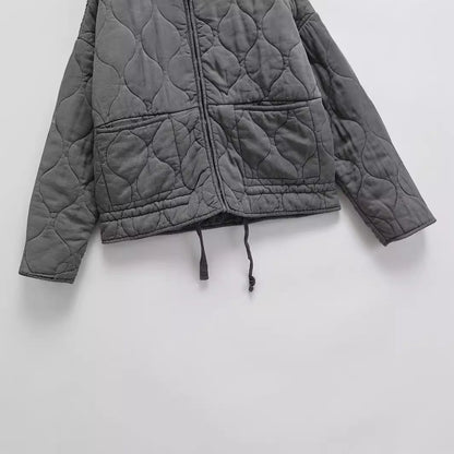 Soft Relaxed Women Quilted Jacket - Stand-Collar, Tencel