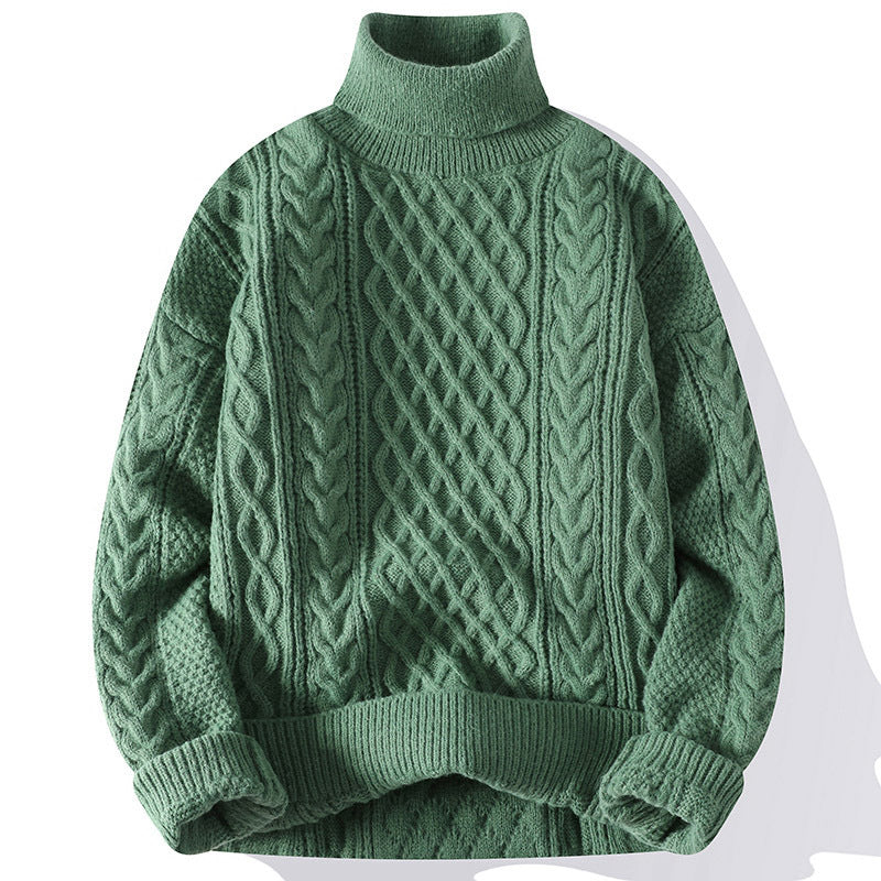 Warm Men's Turtleneck Sweater - Oversized Cable Knit, Wool