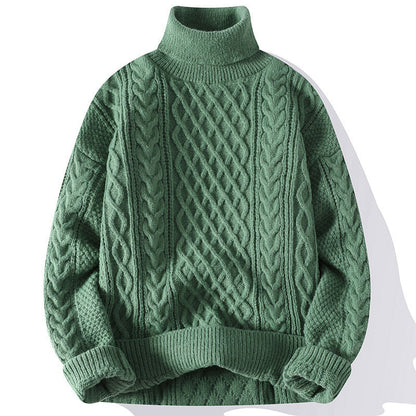 Warm Men's Turtleneck Sweater - Oversized Cable Knit, Wool