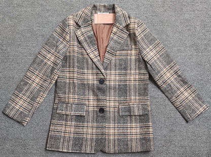Warm Structured Women's Short Coat - Belted Plaid Wool