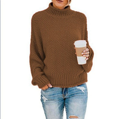Oversized Women Turtleneck Sweater - Chunky Knit, Winter