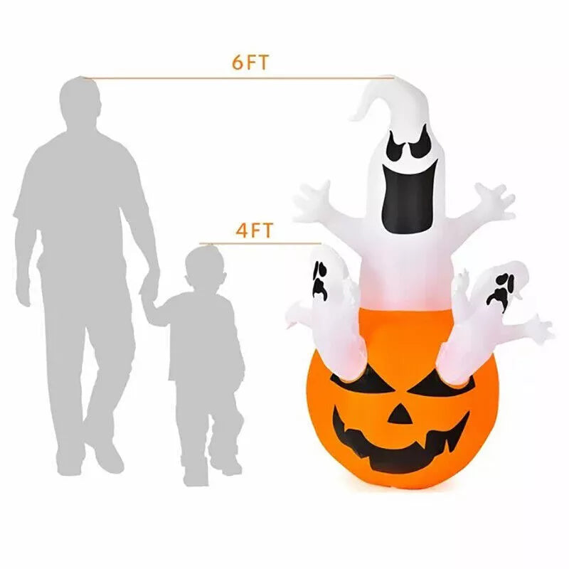 6ft Halloween Inflatable Ghost Popping Out of Pumpkin with LED Lights – Outdoor Yard Decoration for Spooky Displays