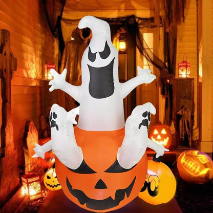 6ft Halloween Inflatable Ghost Popping Out of Pumpkin with LED Lights – Outdoor Yard Decoration for Spooky Displays