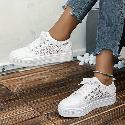 Chic Lace Sneakers for Women, Breathable and Comfortable Design in Black and White, Padded Interior for All-Day Support-6
