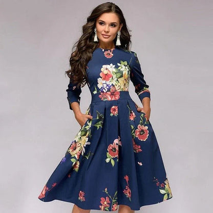 Variant image for Floral Print Midi Dress with Wide Skirt for Women's Summer and Formal Fashion-29