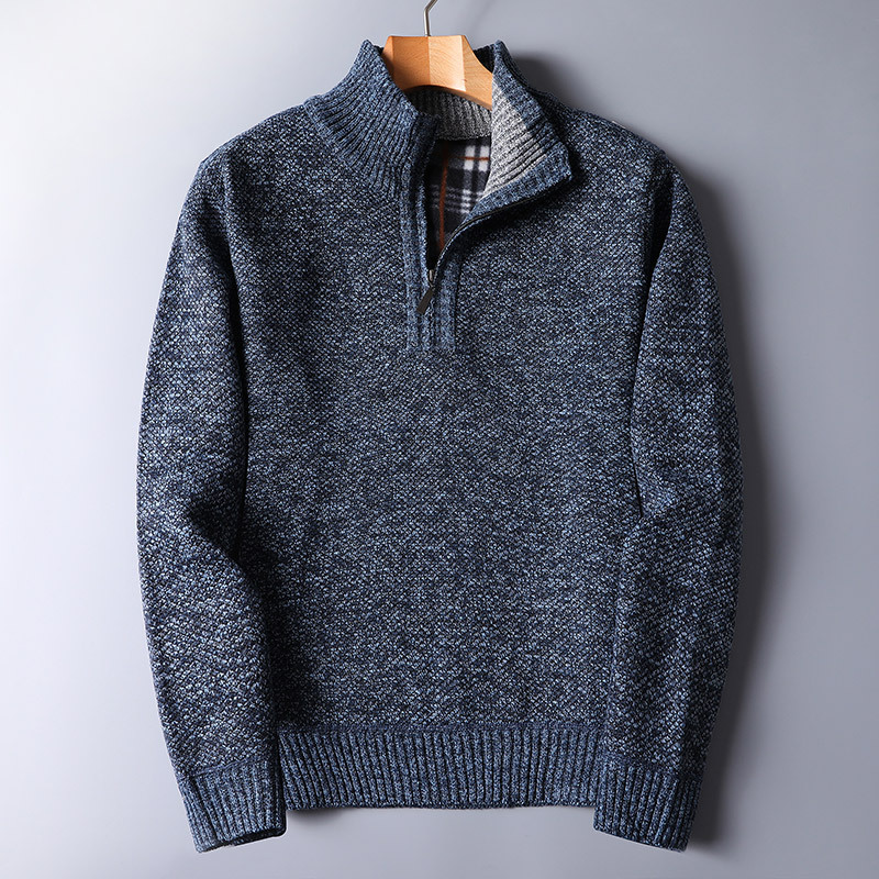 Warm Men's Knit Pullover - Half Zip, Wool Blend, Casual
