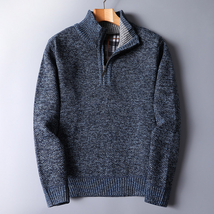 Warm Men's Knit Pullover - Half Zip, Wool Blend, Casual
