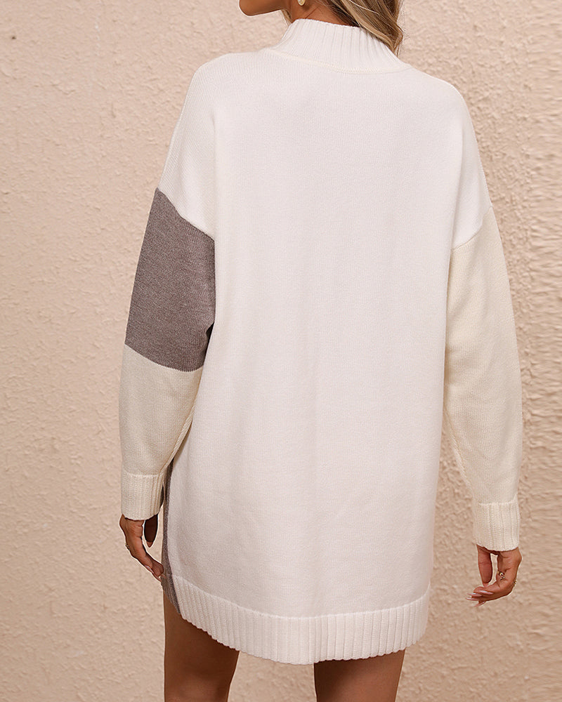 Warm Cozy Women's Tunic Sweater - Colorblock Knit, Winter