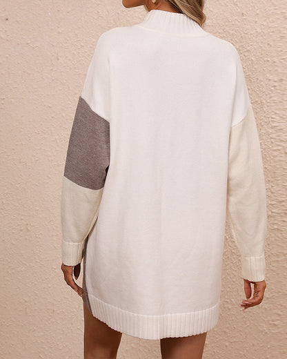 Warm Cozy Women's Tunic Sweater - Colorblock Knit, Winter