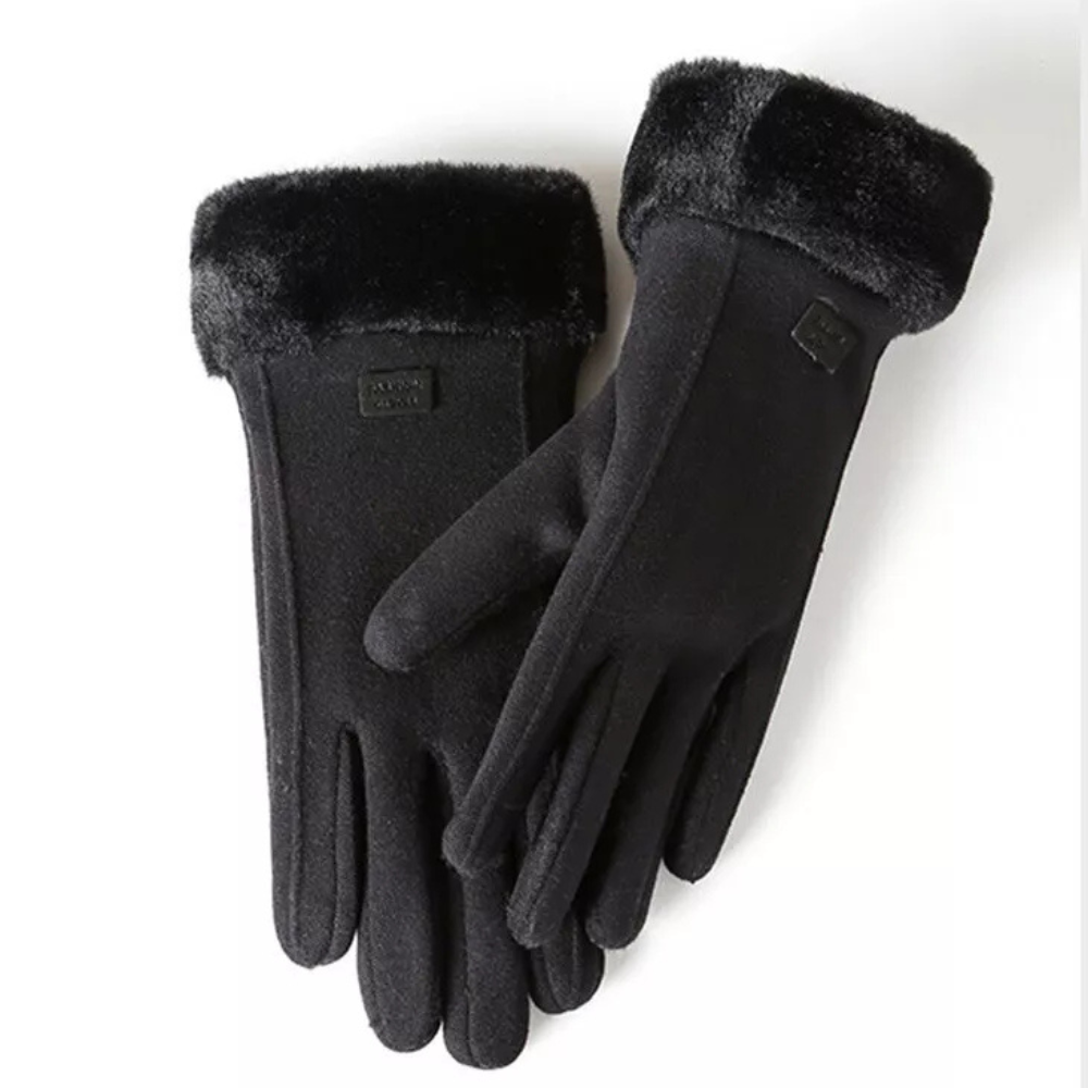 Windproof Women’s Plush Gloves - Slim Tailored, Suede