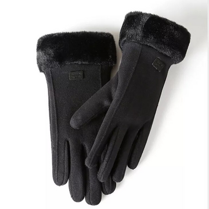Windproof Women’s Plush Gloves - Slim Tailored, Suede