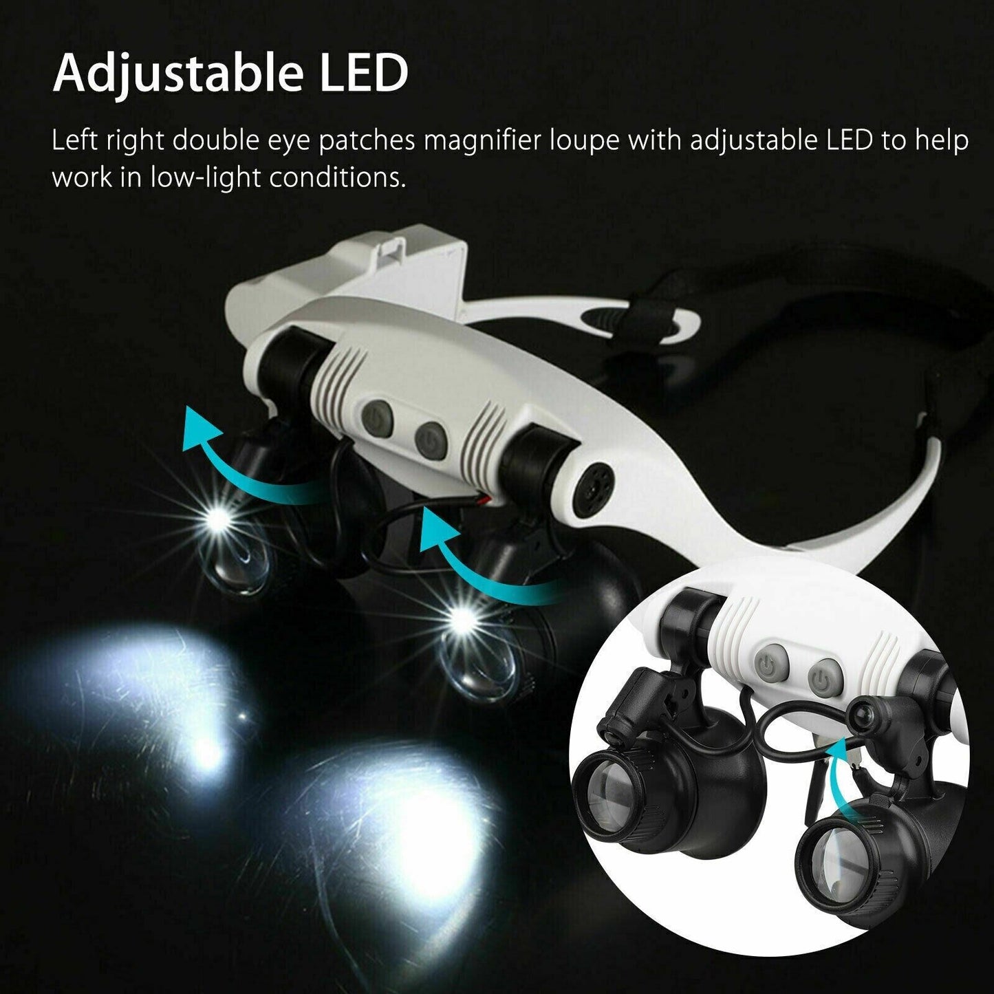 Headband Magnifier LED Jeweler Glasses With 8 Lenses