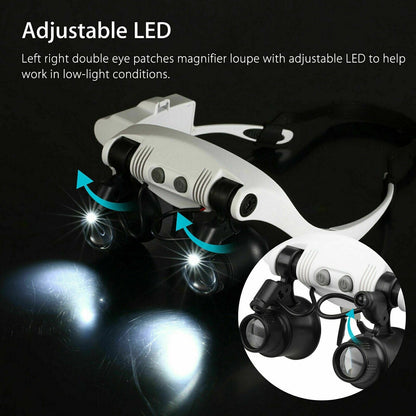 Headband Magnifier LED Jeweler Glasses With 8 Lenses