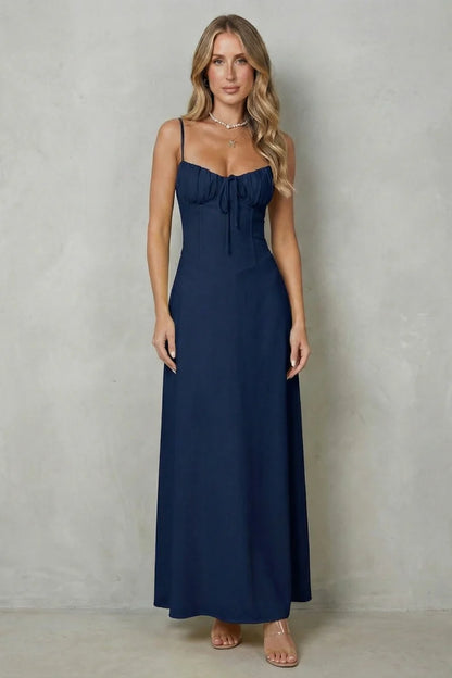 Lightweight flattering women's dress – a-line, backless lace-up, polyester, for summer weddings