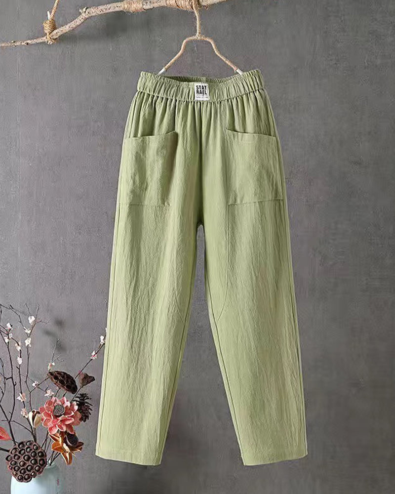 Loose-Fitting White Linen Pants for Women, Breathable Flax Trousers for All Occasions, Comfortable and Stylish-4