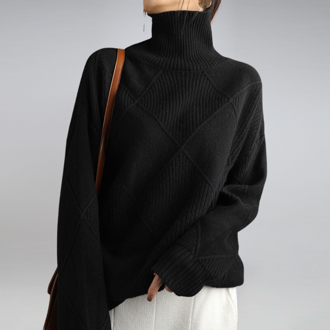 Warm Womens Turtleneck Sweater - Diamond Knit Layering