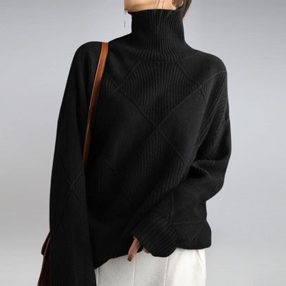 Warm Womens Turtleneck Sweater - Diamond Knit Layering