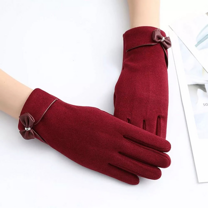 Warm Womens Touchscreen Gloves - Short Fitted Suede Winter