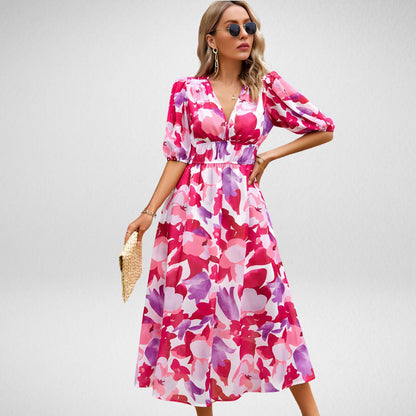 Variant image for Elegant Printed Midi Dress with Three-Quarter Sleeves for Women - Versatile Midi Dress for Any Occasion-21
