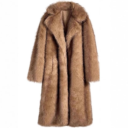 Warm Cozy Women's Long Coat - Notched Lapel, Faux Fur