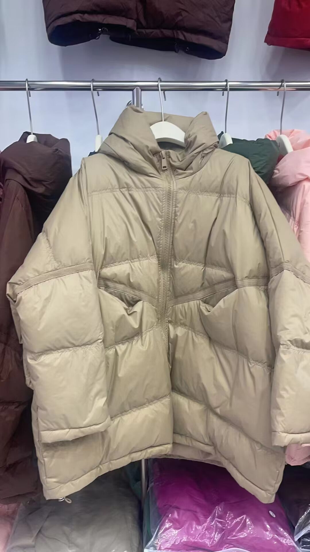 Warm Women's Mid-Length Down Coat - Hooded, Velvet, Cozy