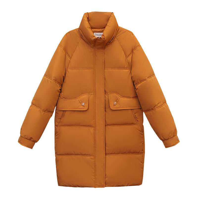 Warm Women's Puffer Coat - Boxy Mid-Thigh, Down Cotton