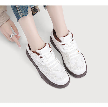 Lightweight women's sneakers - casual campus mid-cut, suede, lamb cashmere lining for daily wear