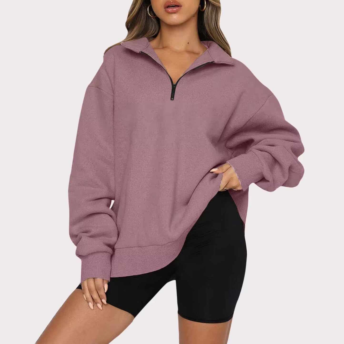 Lightweight Women Zip Sweatshirt - Oversized Pullover Casual