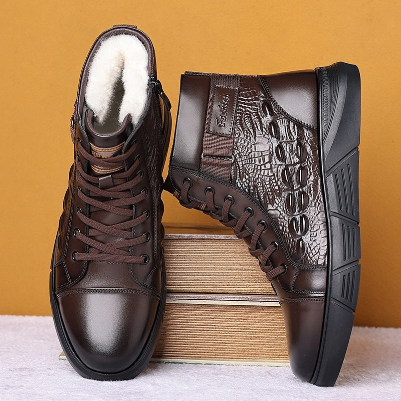 Insulating Men's Leather Boots - High Top, Fur Lined Winter