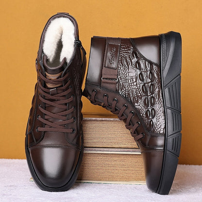 Insulating Men's Leather Boots - High Top, Fur Lined Winter