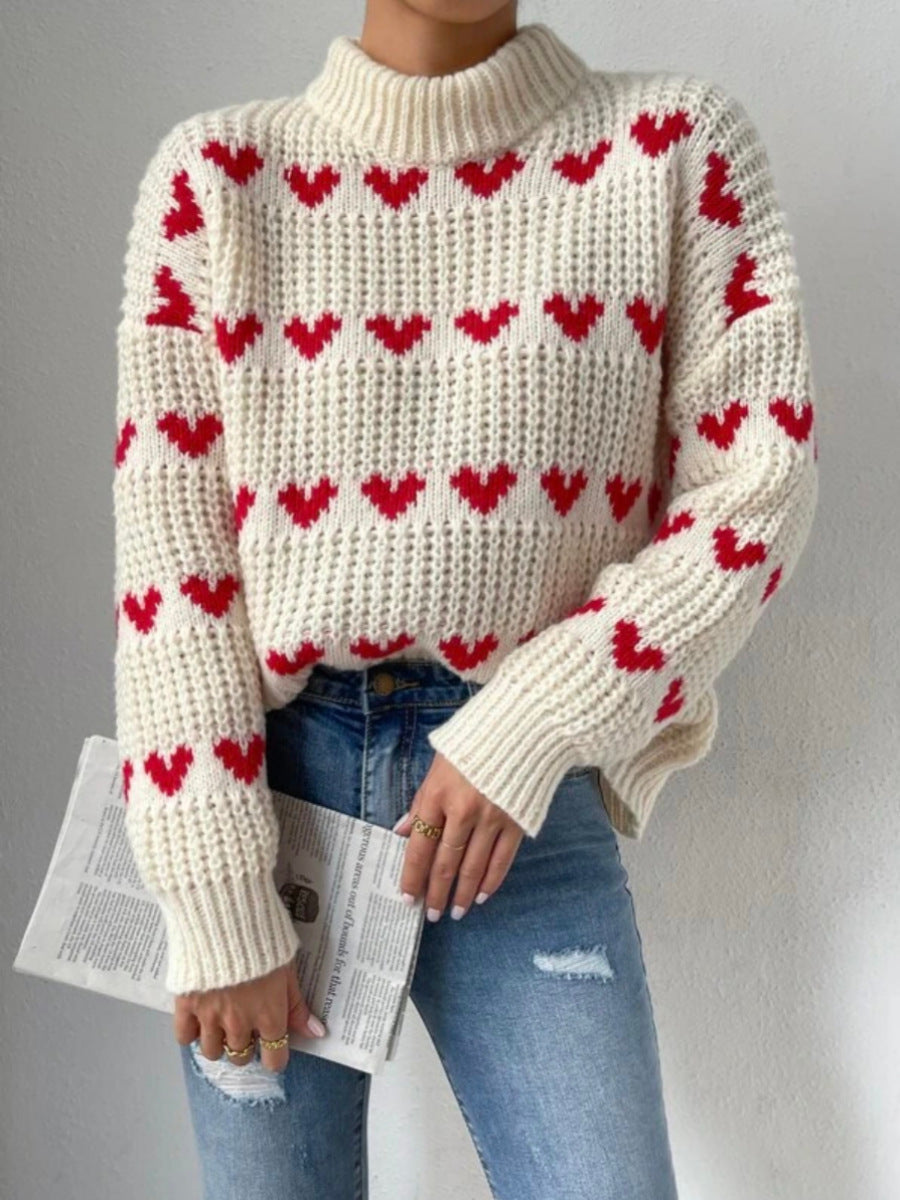 Warm Relaxed Women Pullover - Mock Neck Knit, Casual