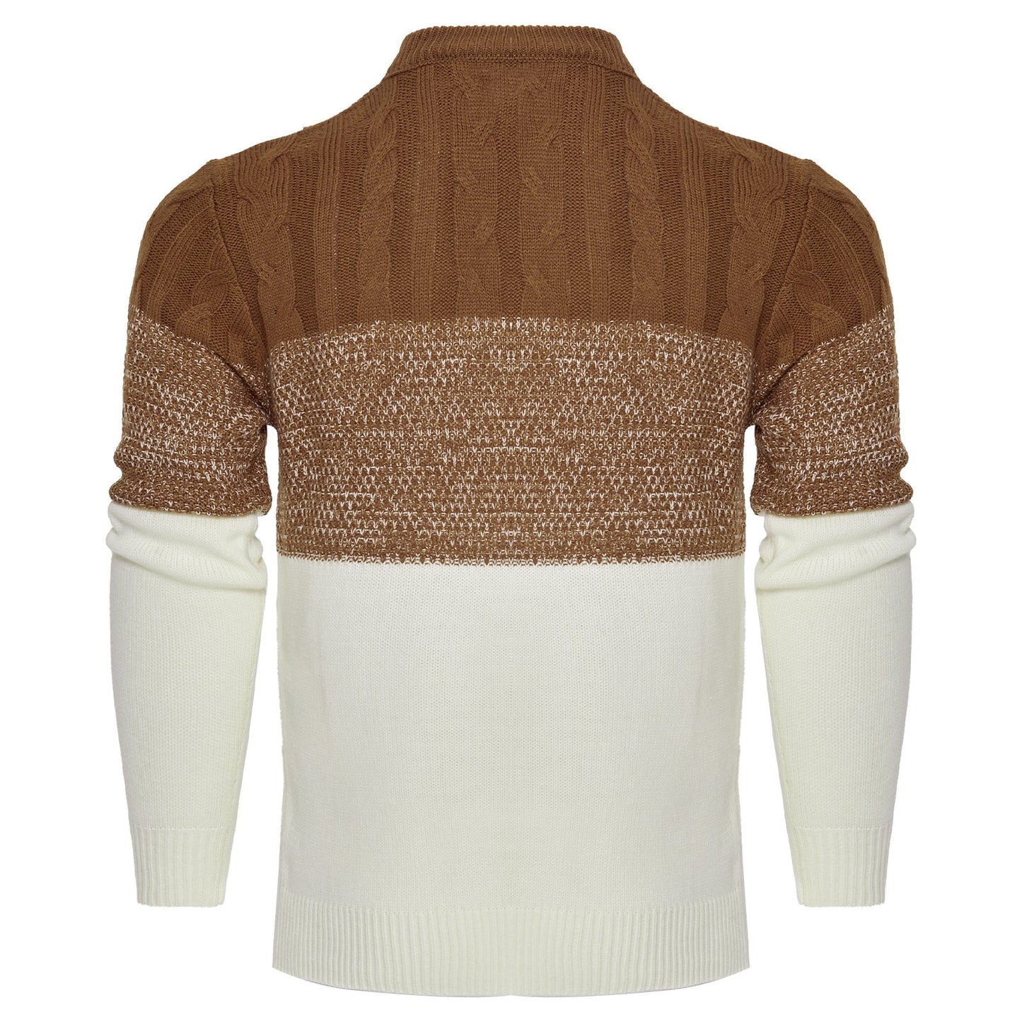 Varm herrepullover - Colorblock kabelstrik til efteråret