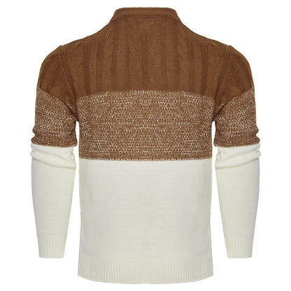 Varm herrepullover - Colorblock kabelstrik til efteråret