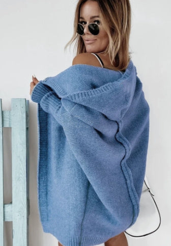 Warm Women's Hooded Cardigan - Batwing Knit, For Autumn