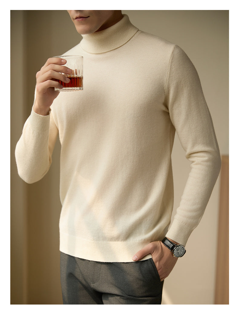 Insulating Flattering Mens Turtleneck Sweater - Slim Wool