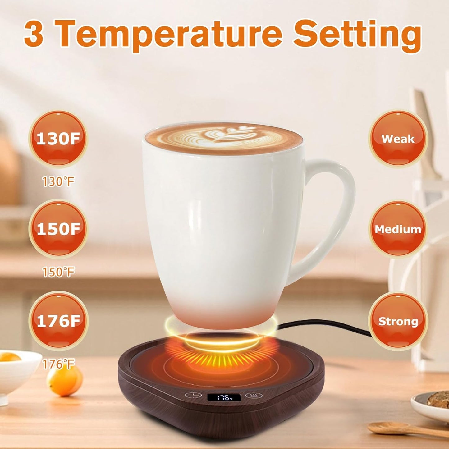 Kaffekopvarmer sæt med 5,5 tommer varmeplade, berøringskontroller, 3 temperaturindstillinger, 4 timers automatisk slukning, tilbage-til-skolen gave 2025