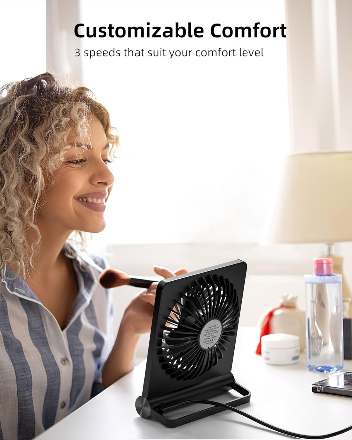 Ventilador de escritorio ultra silencioso con alimentación USB C, compacto, pivote de 220 grados, ahorro de espacio, enfriamiento personal, regalo para otoño de 2025