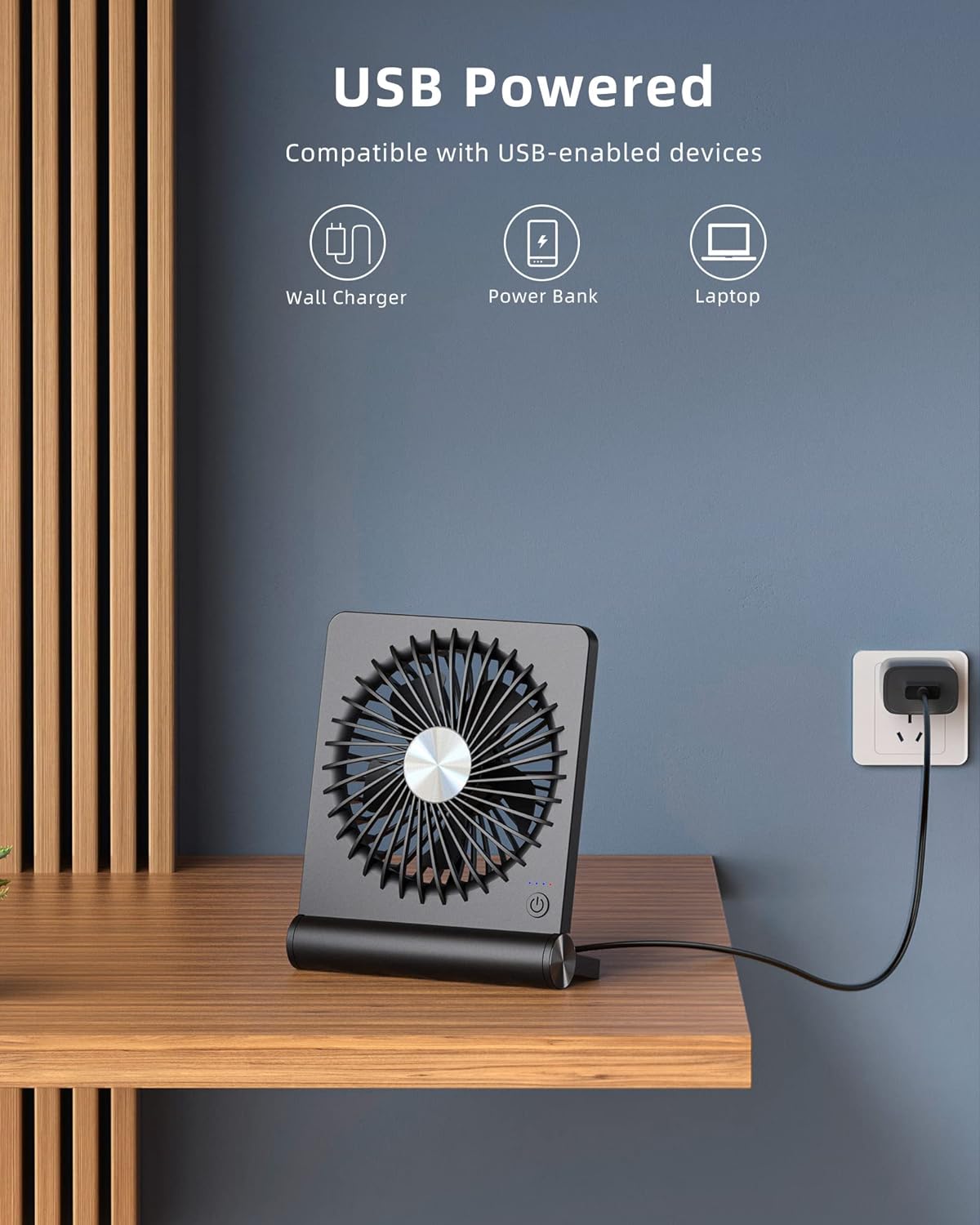 Ventilador de escritorio ultra silencioso con alimentación USB C, compacto, pivote de 220 grados, ahorro de espacio, enfriamiento personal, regalo para otoño de 2025