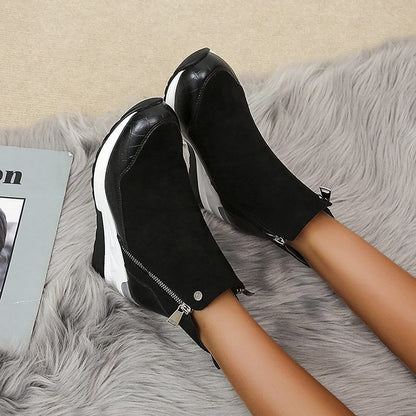 Waterproof Cozy Women’s Ankle Boots - Wedge Suede Heel