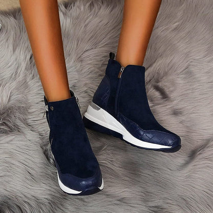 Waterproof Cozy Women’s Ankle Boots - Wedge Suede Heel