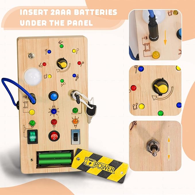 Tablero de entrenamiento sensorial Montessori para niños, juguete educativo de madera con luces LED, regalo de aprendizaje temprano para bebés
