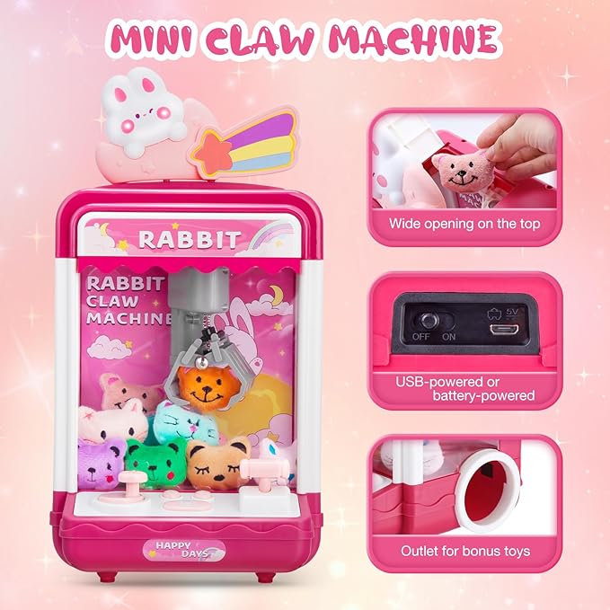 Doll Claw Machine with Lights & Music - Fun Toy for Parties, Dual Power Mode, Drawer Design