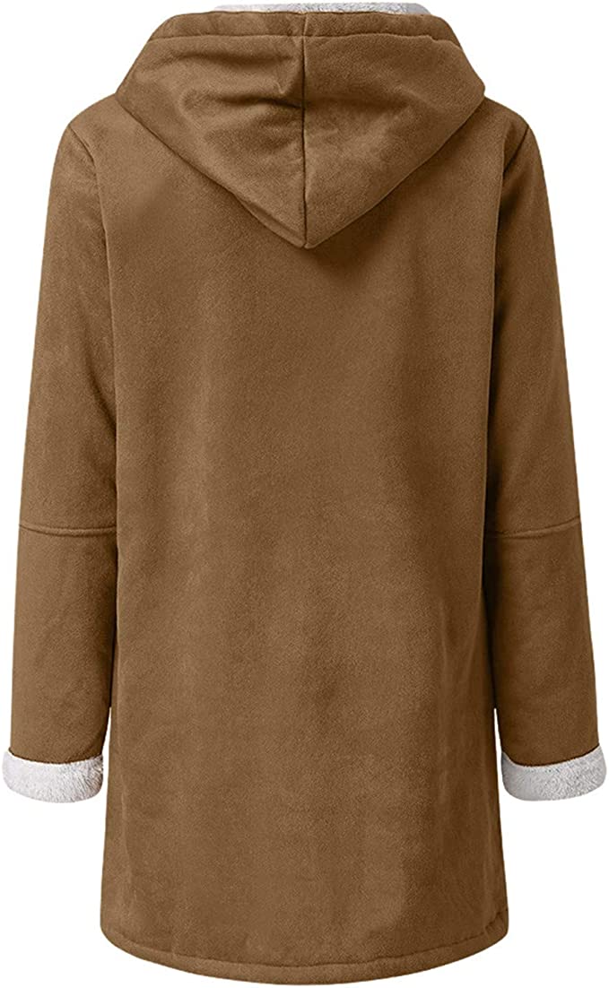 Warm Womens Winter Jacket - Hooded Mid-Thigh, Suede