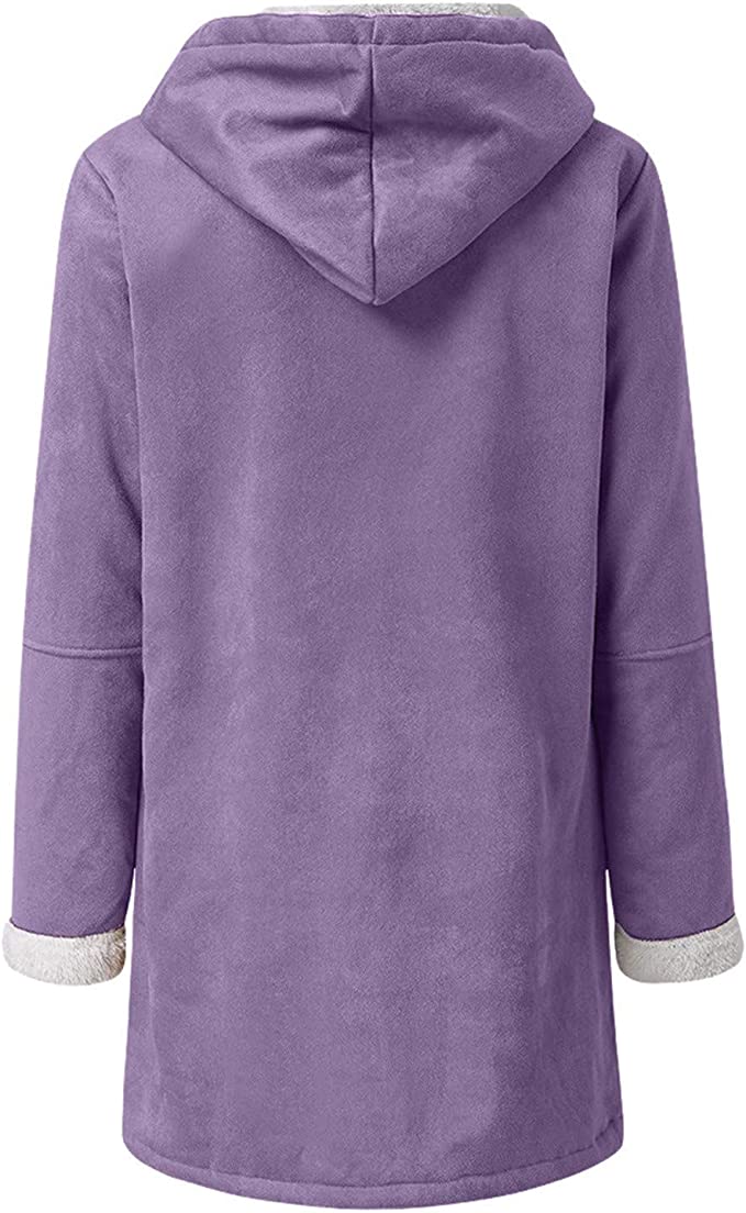 Warm Womens Winter Jacket - Hooded Mid-Thigh, Suede