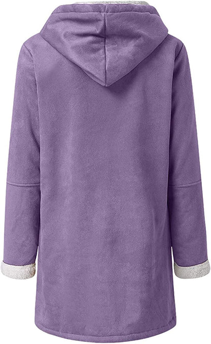 Warm Womens Winter Jacket - Hooded Mid-Thigh, Suede