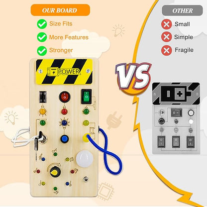 Tablero de entrenamiento sensorial Montessori para niños, juguete educativo de madera con luces LED, regalo de aprendizaje temprano para bebés