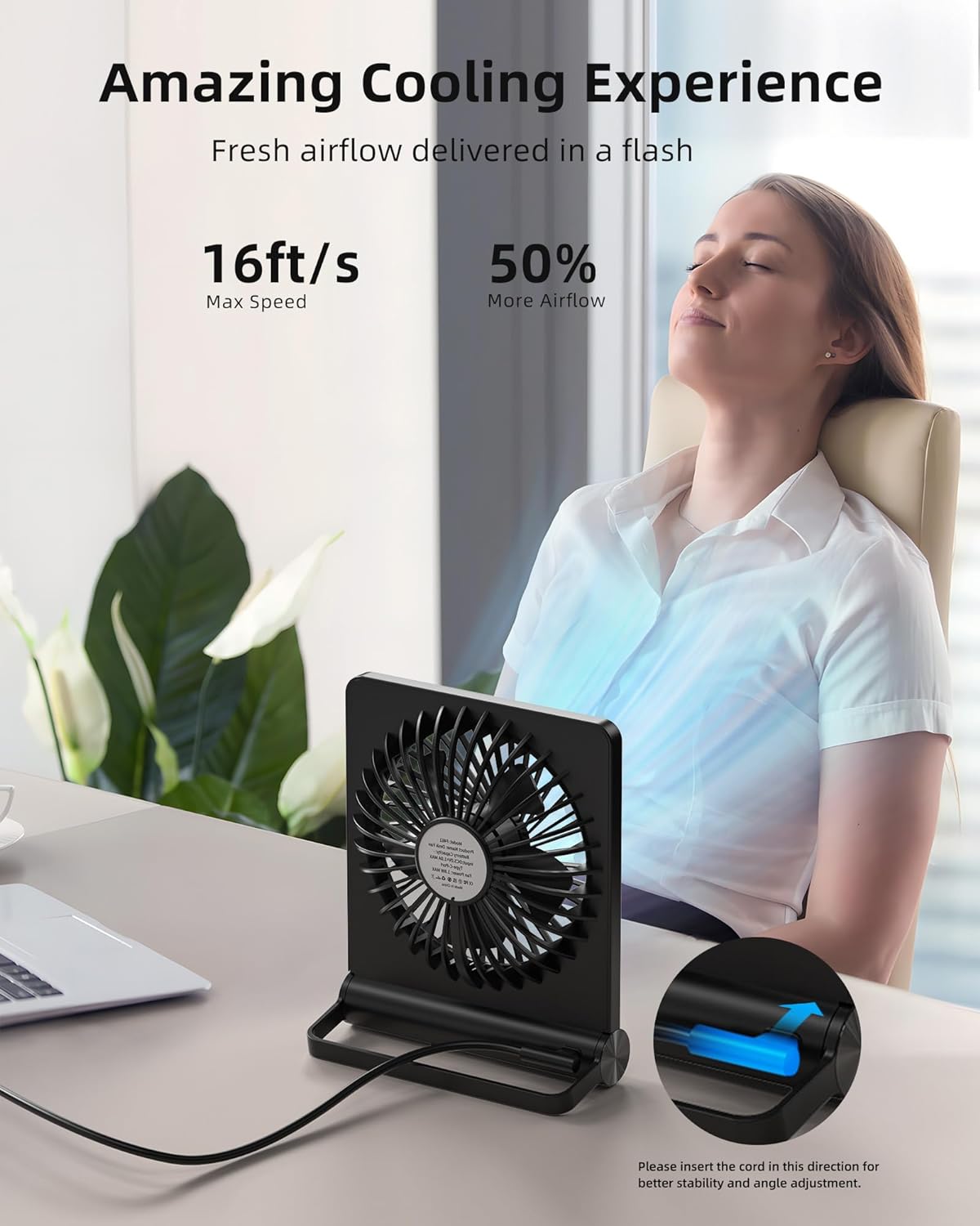 Ventilador de escritorio ultra silencioso con alimentación USB C, compacto, pivote de 220 grados, ahorro de espacio, enfriamiento personal, regalo para otoño de 2025