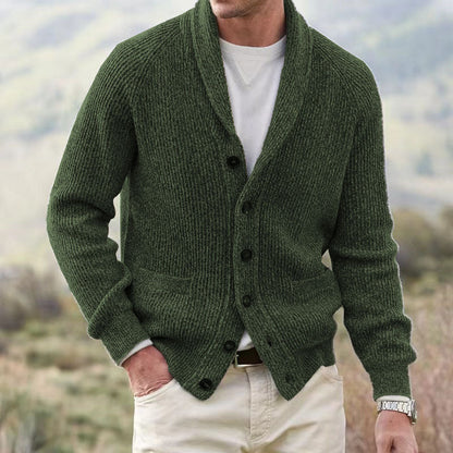 Varm herre sjalcardigan - ribstrik, flere knapper, afslappet