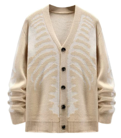 Oversized Men's Jacquard Cardigan - Skeleton Knit, Acrylic