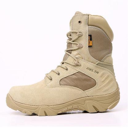 Waterproof Men's High-Top Military Boots - Lace-Up PU Field